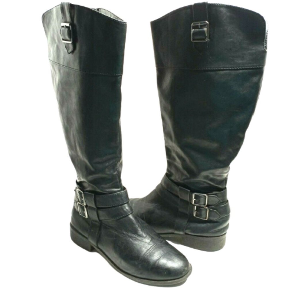 American Eagle Black Faux Leather Tall Motor Boots